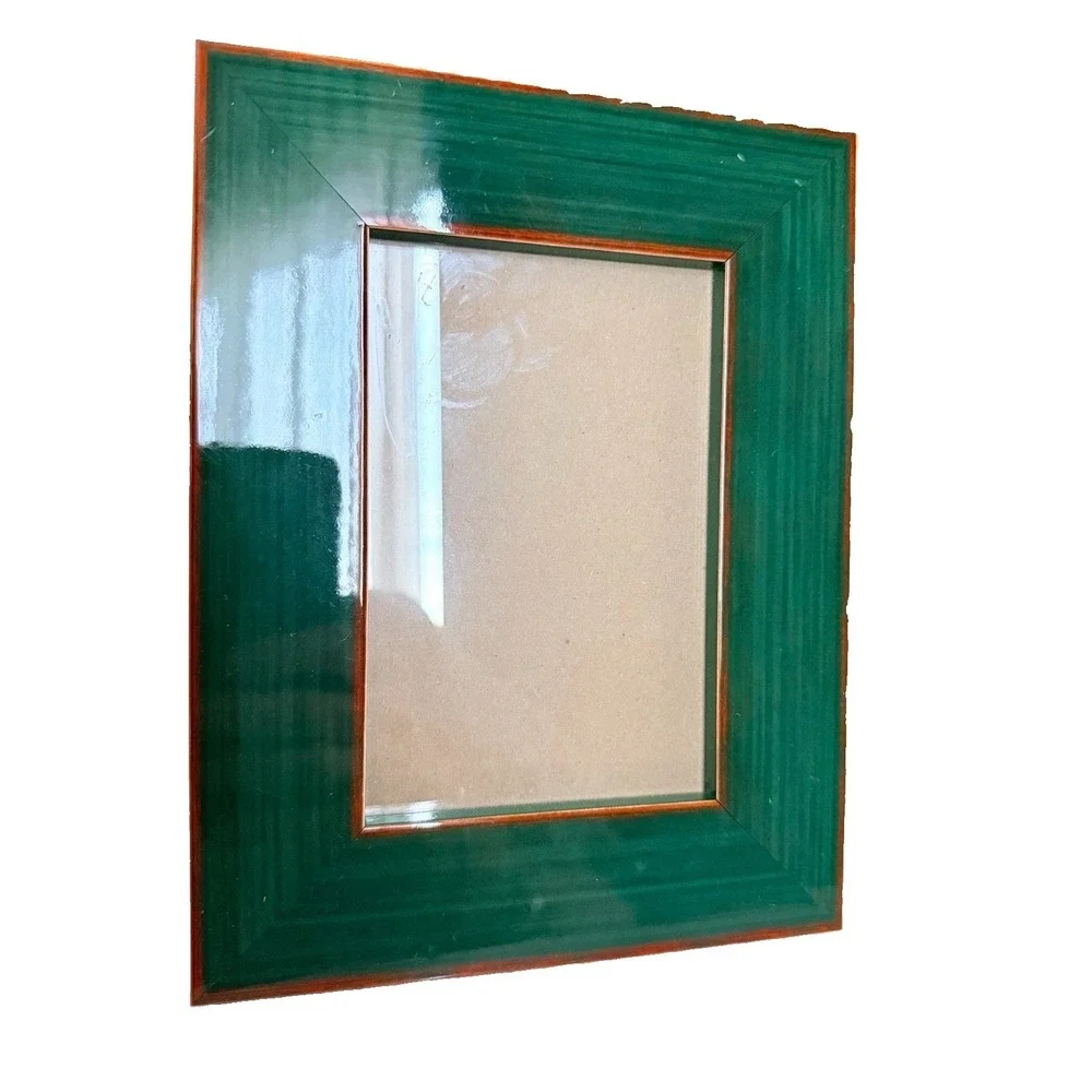 Martin Aborn Frame Green Lacquer Reeded Gold Trim Embossed Back Italy 9x7
